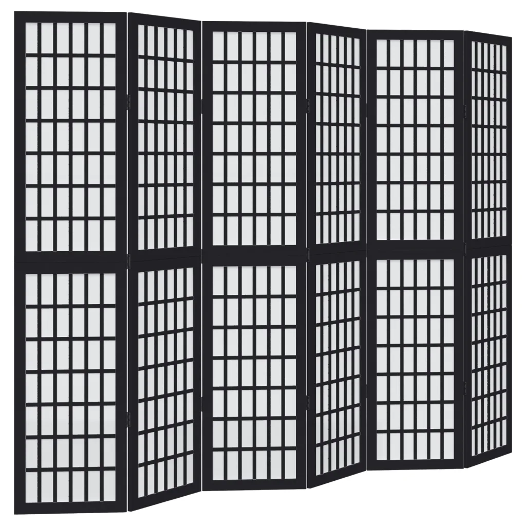 Divisorio Ambienti | Divider per stanze | Paravento 6 Pannelli Nero Legno Massello di Paulownia