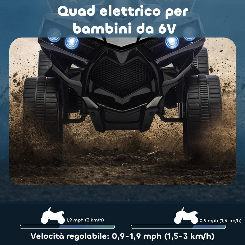 Quad Elettrico per Bambini ATV con Batteria Ricaricabile 6V Fari LED e Musica Nero