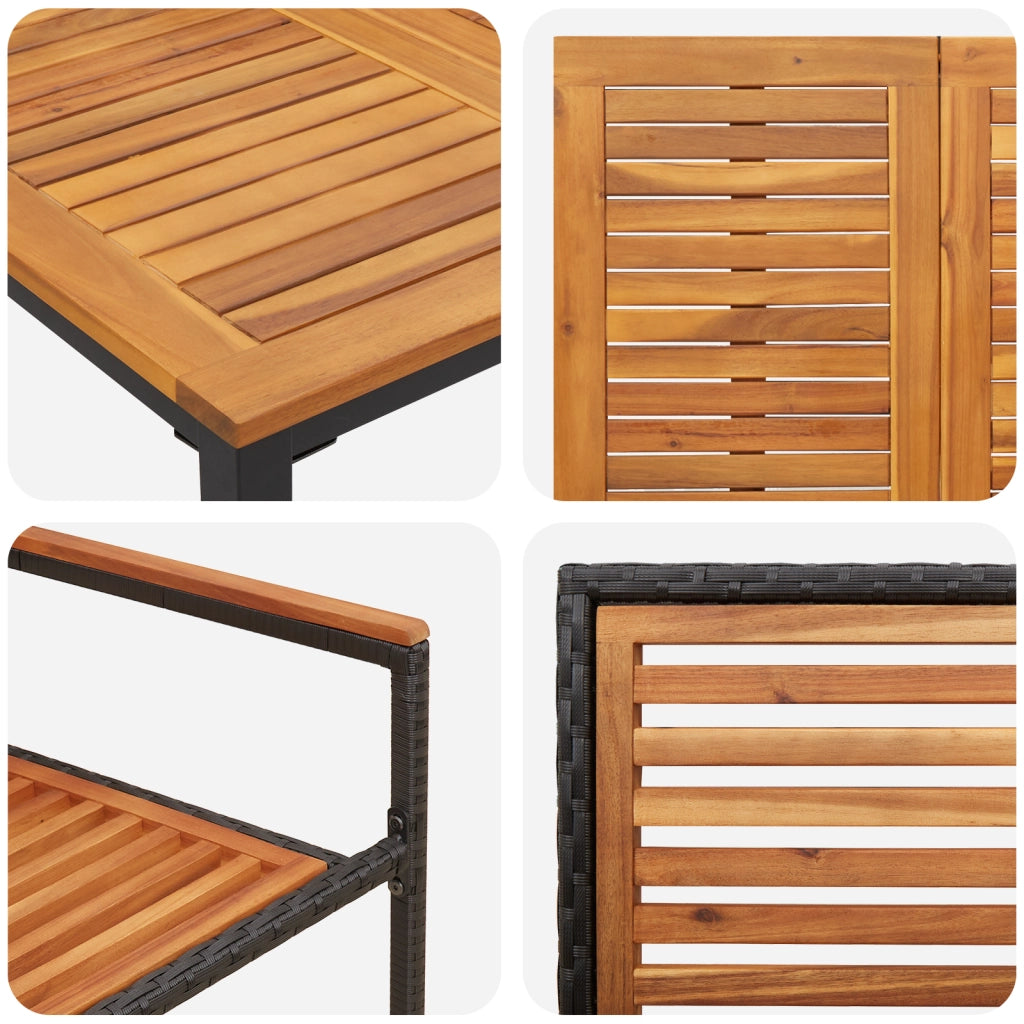 Set da Pranzo Giardino 7 Pezzi Rattan Sintetico Nero Acacia