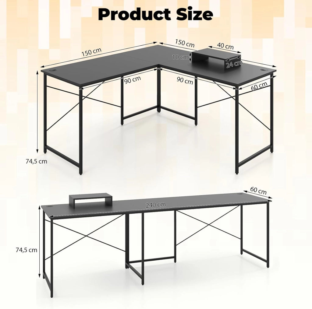 Scrivania angolare a forma di L, scrivania per computer reversibile, con supporto per monitor, 2 combinazioni, scrivania angolare per ufficio, tavolo da gioco (grigio)
