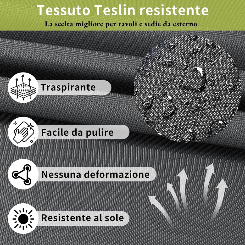 Set Salotto da Giardino 4 Pezzi, Set Mobili da Esterno con Divano 2 Posti, 2 Poltrone, 1 Tavolino in vetro, Textilene Traspirante, Set da Conversazioni per Piccolo Balcone, Terrazzo (Grigio)