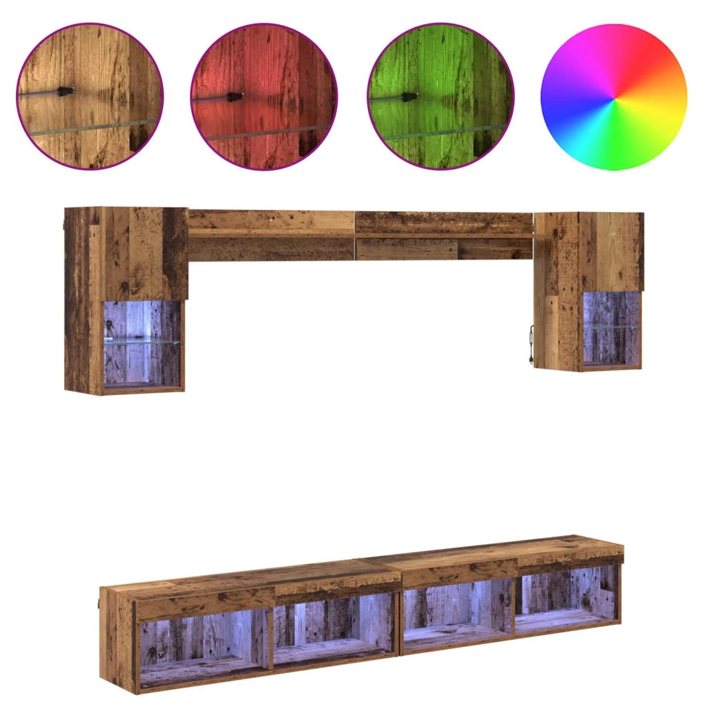 Mobile Porta TV con LED 6 pz-Credenza per TV Legno vecchio 872246