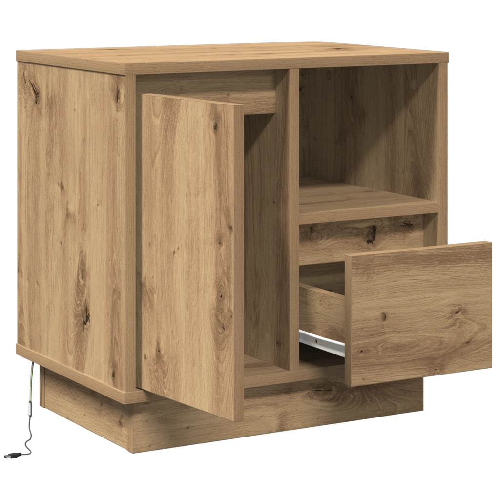 Comodini con LED 2 pezzi Rovere Artigianale 50x34,5x50 cm