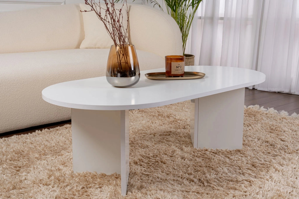 Tavolino da caffè in legno "Sabbia" - 60 x 119 x 40 cm - Bianco