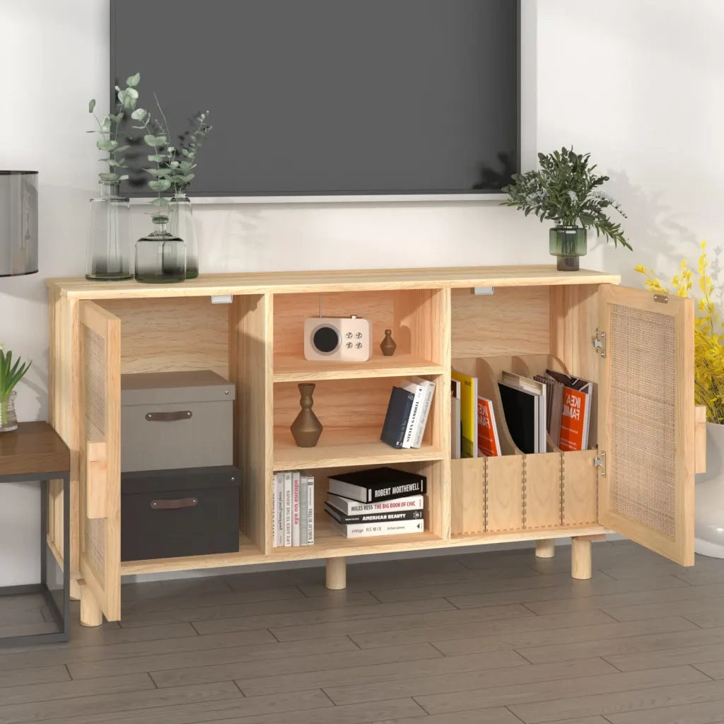 Credenza | Madia | Buffet da pranzo | Armadio da pranzo Marrone 105x30x60cm Massello di Pino e Rattan Naturale