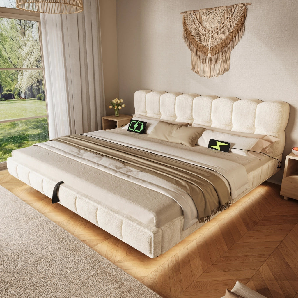 letto imbottito chenille beige 180x200 cm