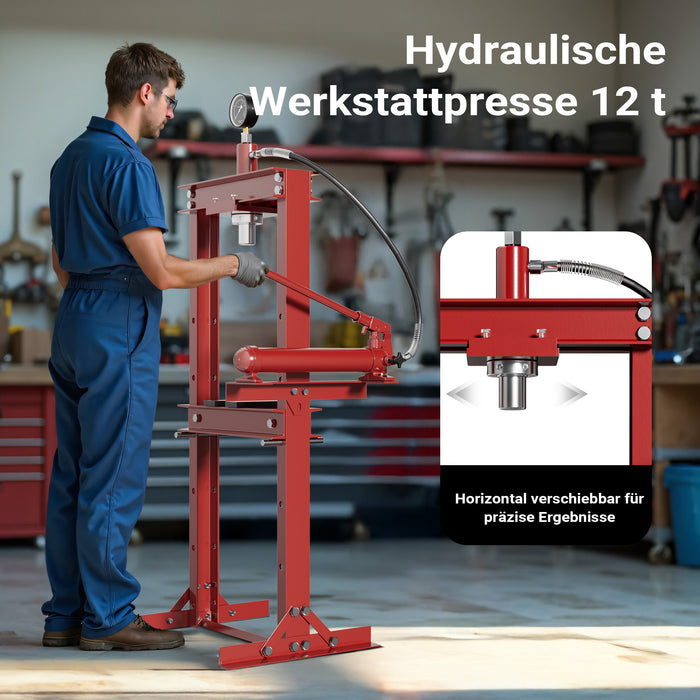 Pressa idraulica da officina 12t Pressa professionale a telaio per cuscinetti con manometro