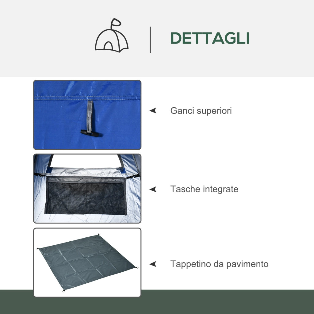 Tenda da Doccia Pop Up Impermeabile 126x124x189 cm con Porta a Cerniera Blu Scuro