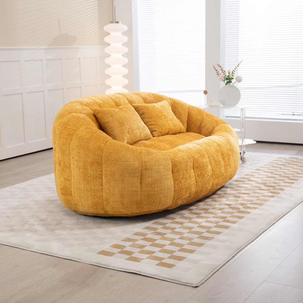 Divano Pouf 2 Posti con Braccioli Schienale Alto Imbottitura Memory Foam Poltrona Lounge da Pavimento in Ciniglia Giallo