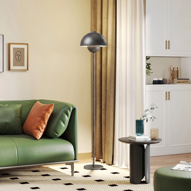 Lampada da terra, paralume rotondo, interruttore a pedale, cavo lungo, aspetto elegante, metallo, grigio