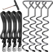 Impianto di ancoraggio per trampolini - Set di 4 pezzi in acciaio inossidabile e galvanizzato - Schiume per giardino e campeggio - Cinture robuste