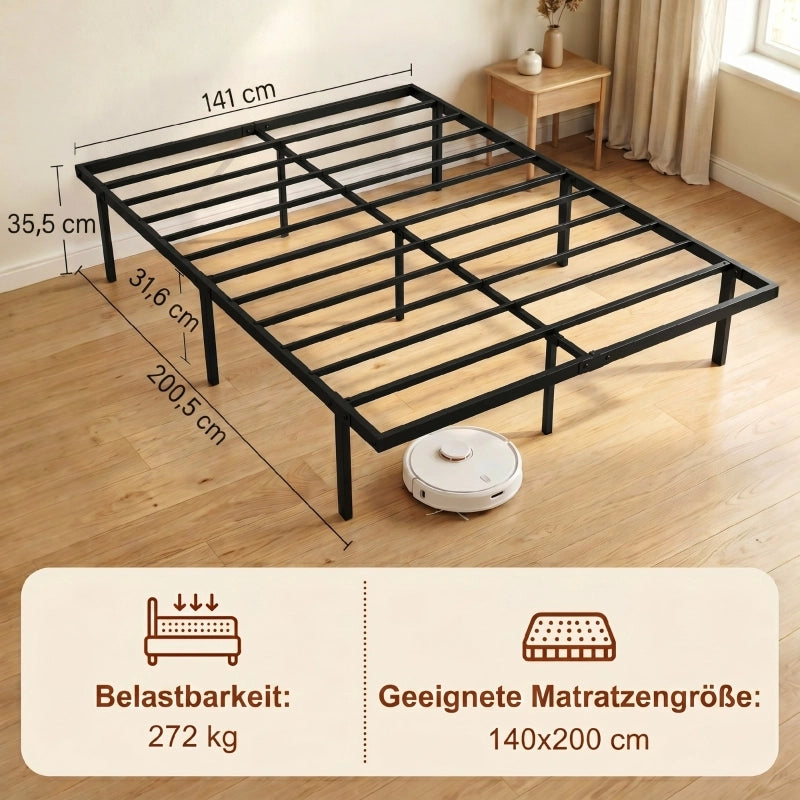LETTO 140x200 cm in metallo nero con spazio contenitore sotto il letto