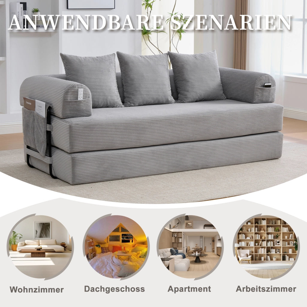 DIVANO modulare 200x94x67 cm in velluto a coste grigio chiaro