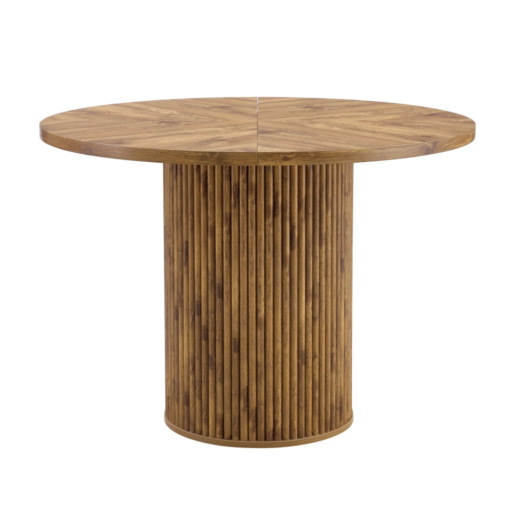 TAVOLO ROTONDO 100 cm in MDF colore legno con gambe cilindriche in metallo