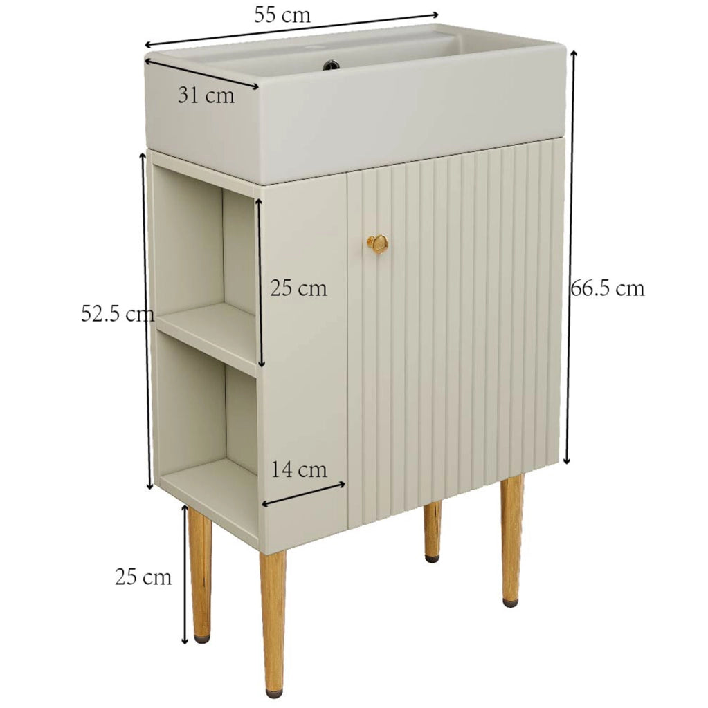 Mobile bagno con lavabo integrato 55 cm; bianco; in MDF