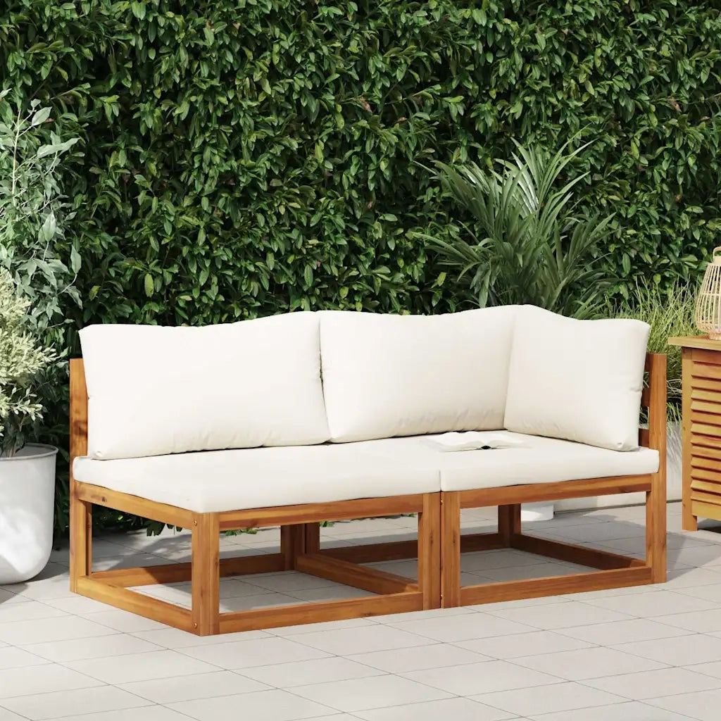 Set Divani da Giardino 2 pz con Cuscini Bianco Crema in Acacia 311857