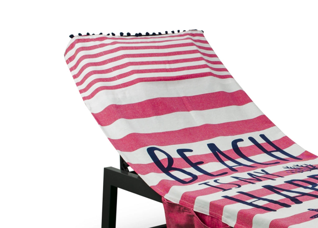 Telo Mare Lettino Spiaggia Piscina Con Cuscino E Tasche Happy Place Coral