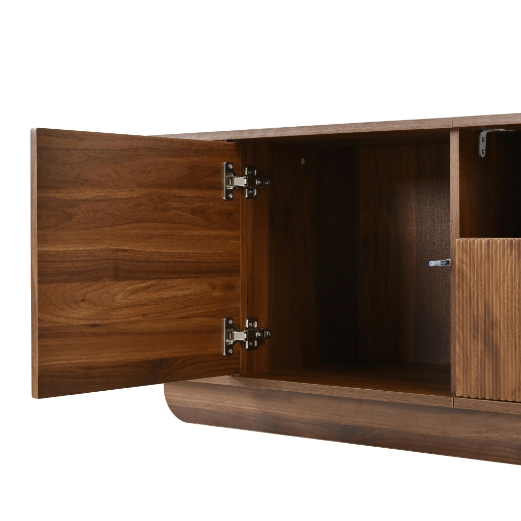Mobile TV con ante scorrevoli; cassetto e vano aperto - per soggiorno - 200×40×50 cm - noce