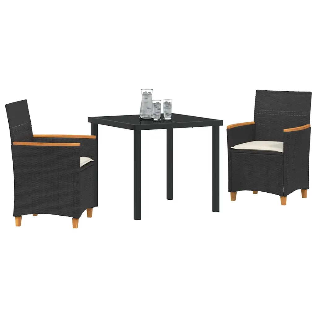 Set da Pranzo per Giardino 3 pcs Nero polyrattan 3381086