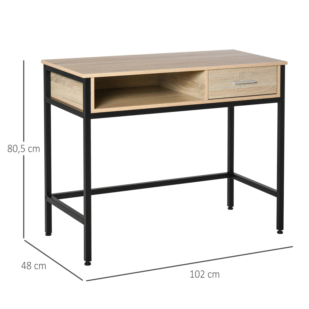 Scrivania industriale con cassetto ¨C Xylo ¨C metallo nero e piano in rovere chiaro
