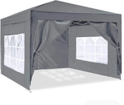 Pavilioio per giardino, 3 x 3 m, composto da supporto, tenda, protezione UV 50+, con 4 pareti per giardino, grigio