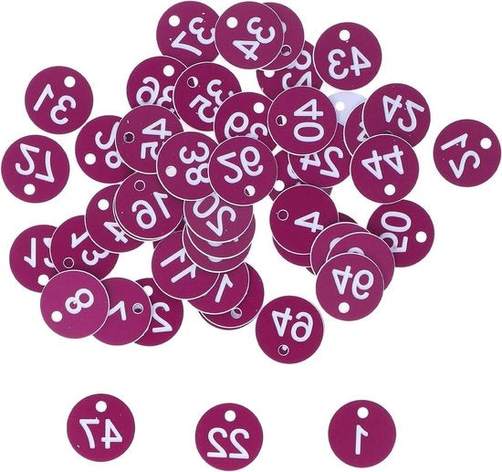50 pezzi di identificazione animale a forma di vee in plastica numerata.