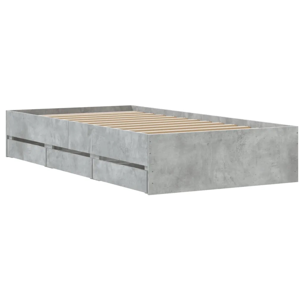 Letto singolo | Letto per adulti | Giroletto Cassetti Grigio Cemento 90x190 cm Legno Multistrato