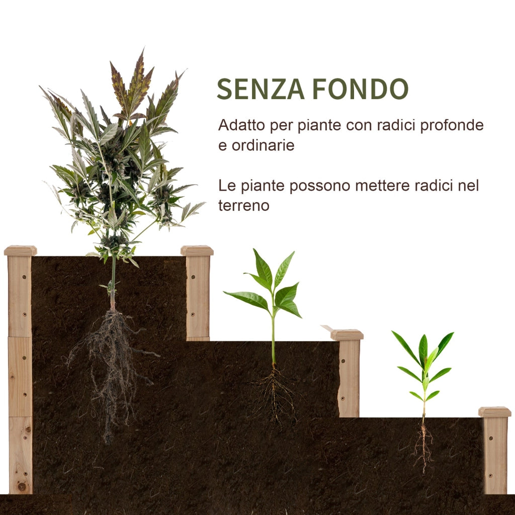 Letto per Orto Fioriera 3 Ripiani 124x124x56 cm in Legno Naturale