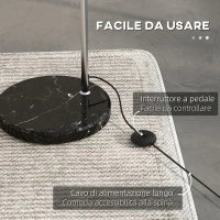 Lampada da Terra Vintage ad Arco con Asta Regolabile, Interruttore a Pedale, Attacco E27, Argento