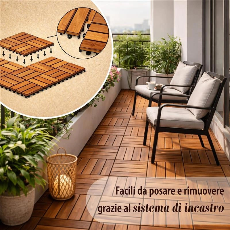 MA MAISON SET DI PIASTRELLE PER PAVIMENTO DA ESTERNO MODELLO WOOD IN ACACIA 30X30X2H CM - 0,36 M2 45 PEZZI