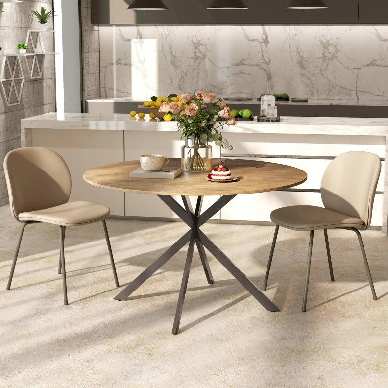 Tavolo da pranzo rotondo Ø 120 cm rovere con gambe in acciaio
