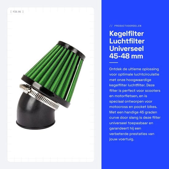 Filtro a cono 45 mm - filtro dell'aria - curva a 45 gradi - demontabile/lavabile - adatto per motocross/ATV - di alta qualità in gomma