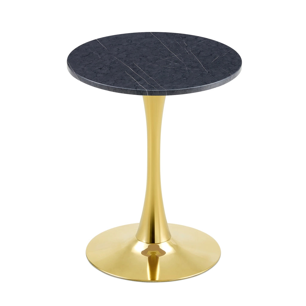 Tavolo da pranzo rotondo con base stabile in MDF e metallo effetto marmo nero e oro per cucina e soggiorno diametro 60 cm
