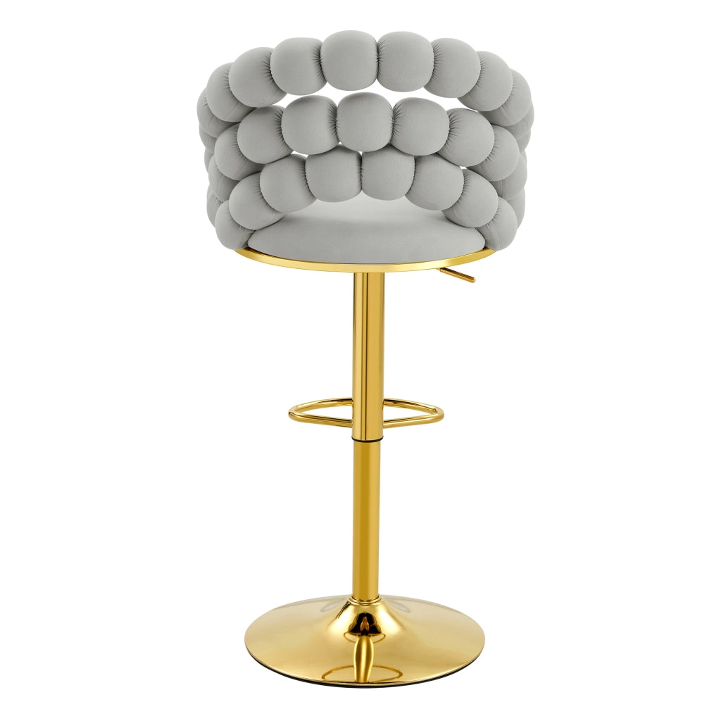 Sgabelli da Bar in Velluto Grigio Set 2 Pezzi ¨C MINIMAL ¨C Schienale a Catena, Struttura Dorata Regolabile
