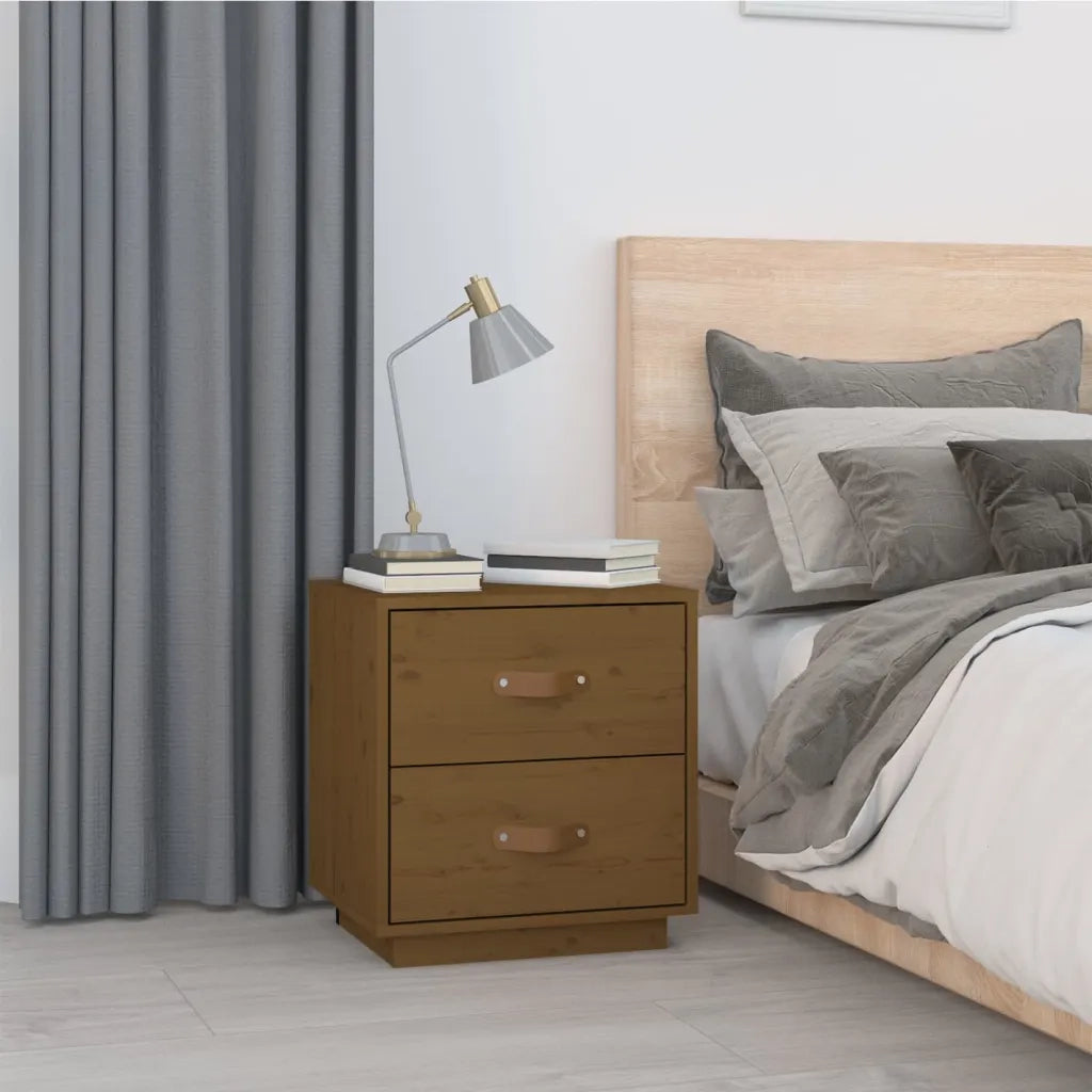 Set di 2 Comodini | Armadio da Notte | Mobiletto da notte Ambrati 40x34x45 cm in Legno Massello di Pino