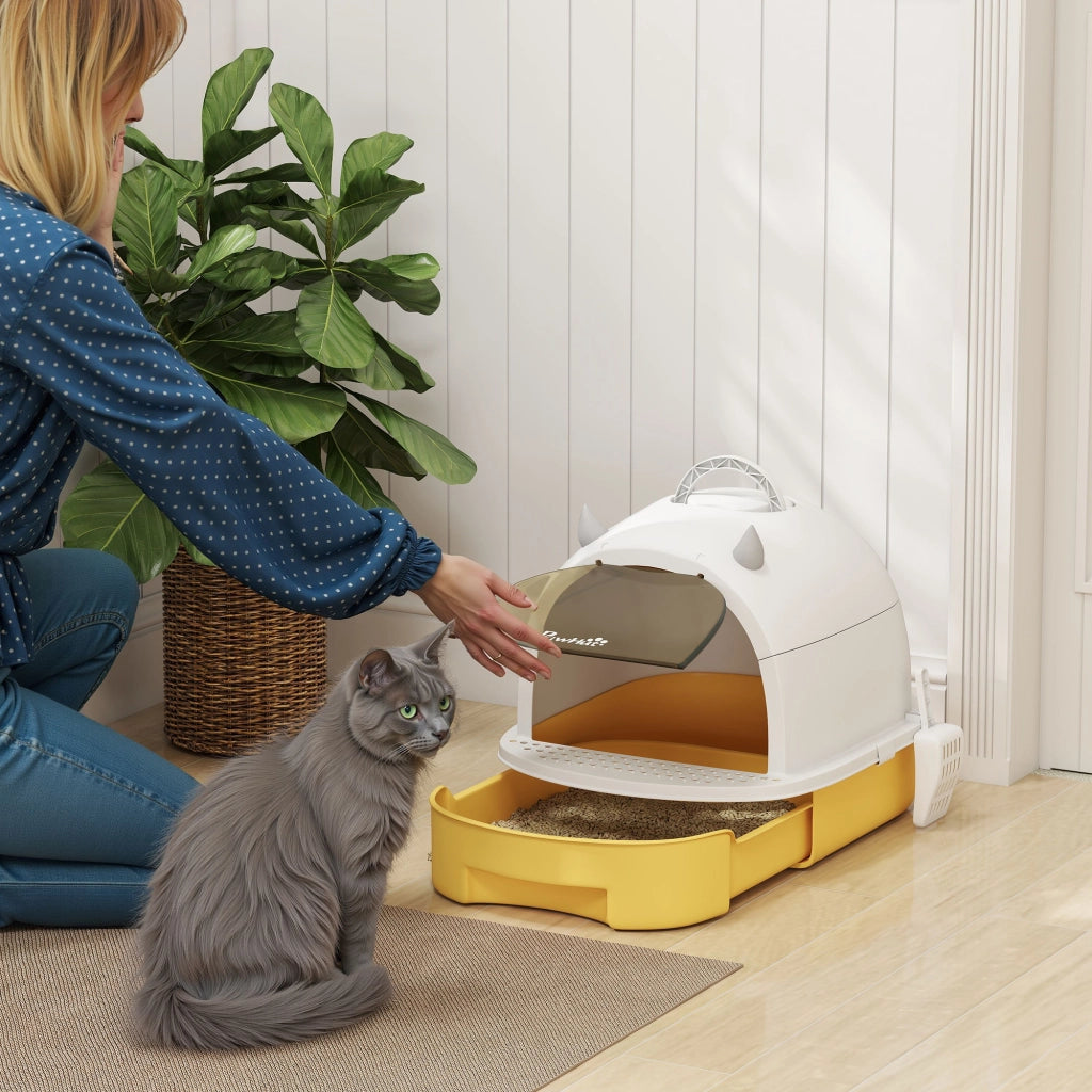 Casetta per Gatti con Bandeja Estraibile e Filtro ¨C zephmum ¨C 40.5x52x39 cm Giallo e Bianco