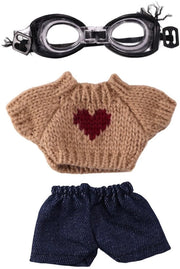 Set di abbigliamento per bambole 3 pezzi - Camicia/Jeans/occhiali da sole - Abbigliamento da biker fresco e cool - Accessori - Adatto per bambole di 17 cm - Abbigliamento per bambole