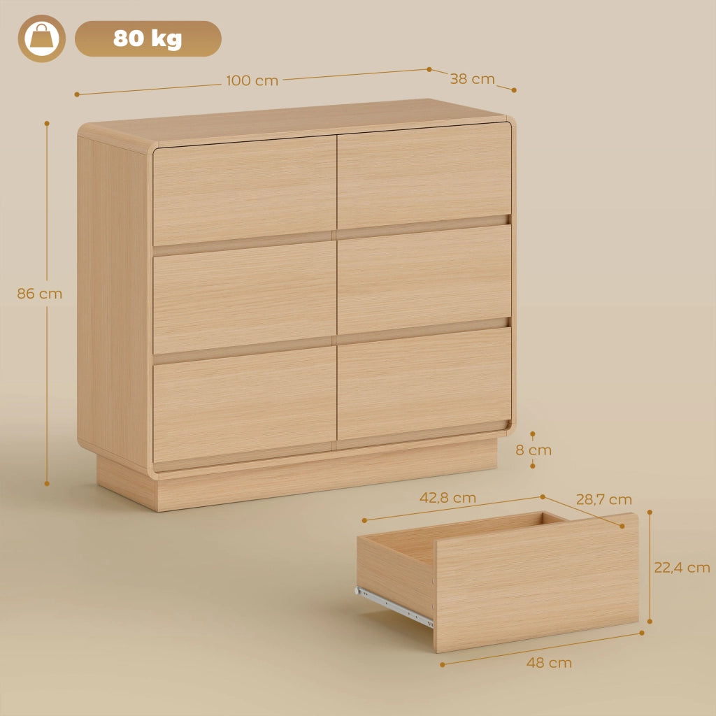 Cassettiera con 6 cassetti ¨C zephmum ¨C legno naturale 100x40x80