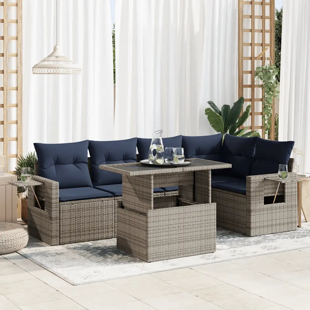 Set Divano da Giardino 6pz con Cuscini Grigio Polyrattan Acacia