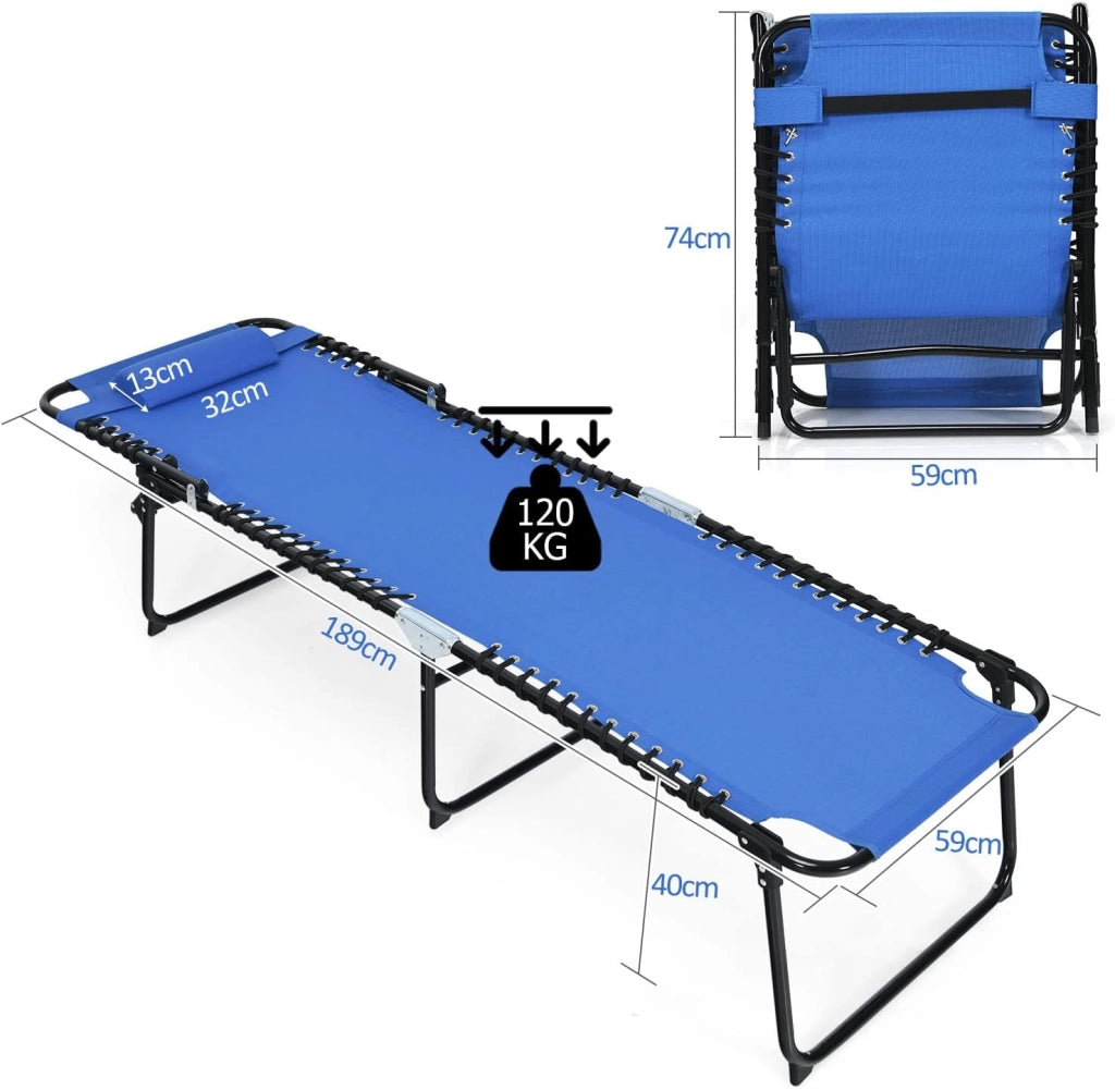 Lettino Prendisole, Lettino da Spiaggia Pieghevole, con Poggiatesta Rimovibile, Regolabili in 5 Posizioni, Sdraio Portatile con Piedini Antiscivolo, per Piscina, Giardino, Mare (Blue)