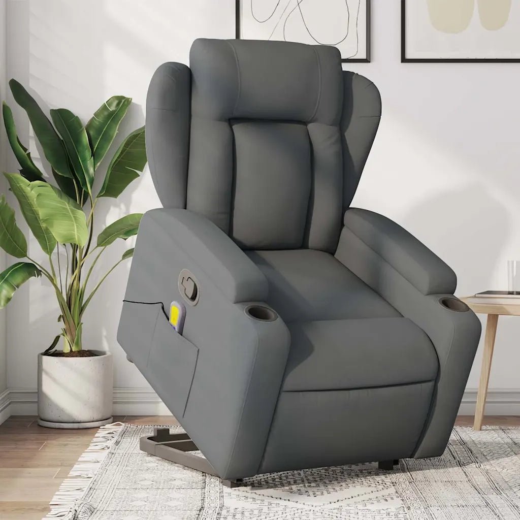 Poltrona Alzapersona Massaggi Reclinabile Grigio Scuro Tessuto 3204495