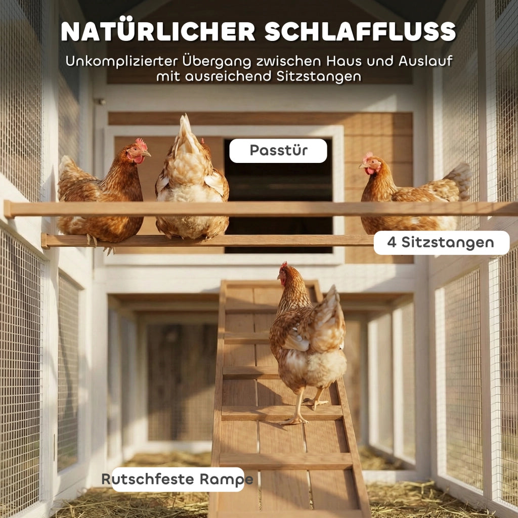 Pollaiolo per 4 galline con nido e vassoio estraibile ¨C zephmum ¨C legno marrone 200x104x145cm