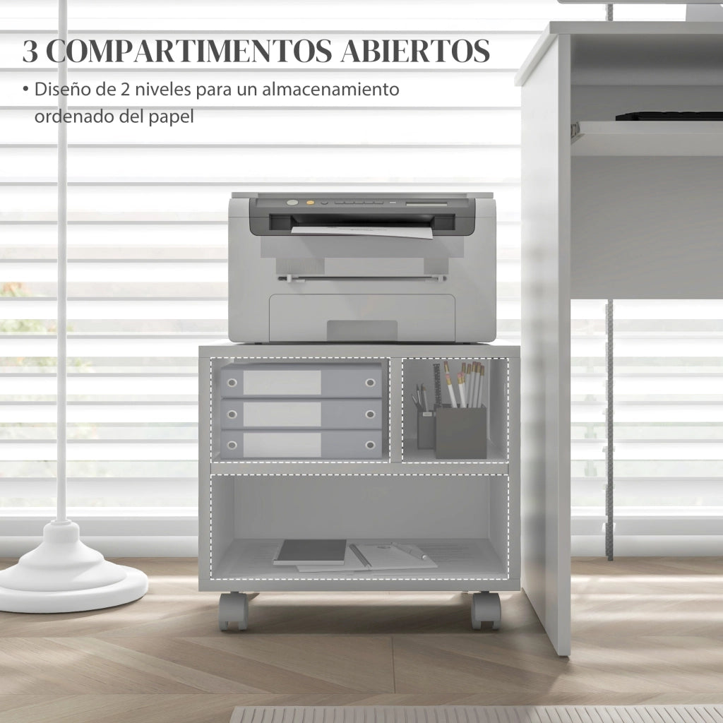 Scrivania Mobile con Ruote e Ripiani Aperti ¨C Zephmum ¨C 40x30x36 cm Bianco