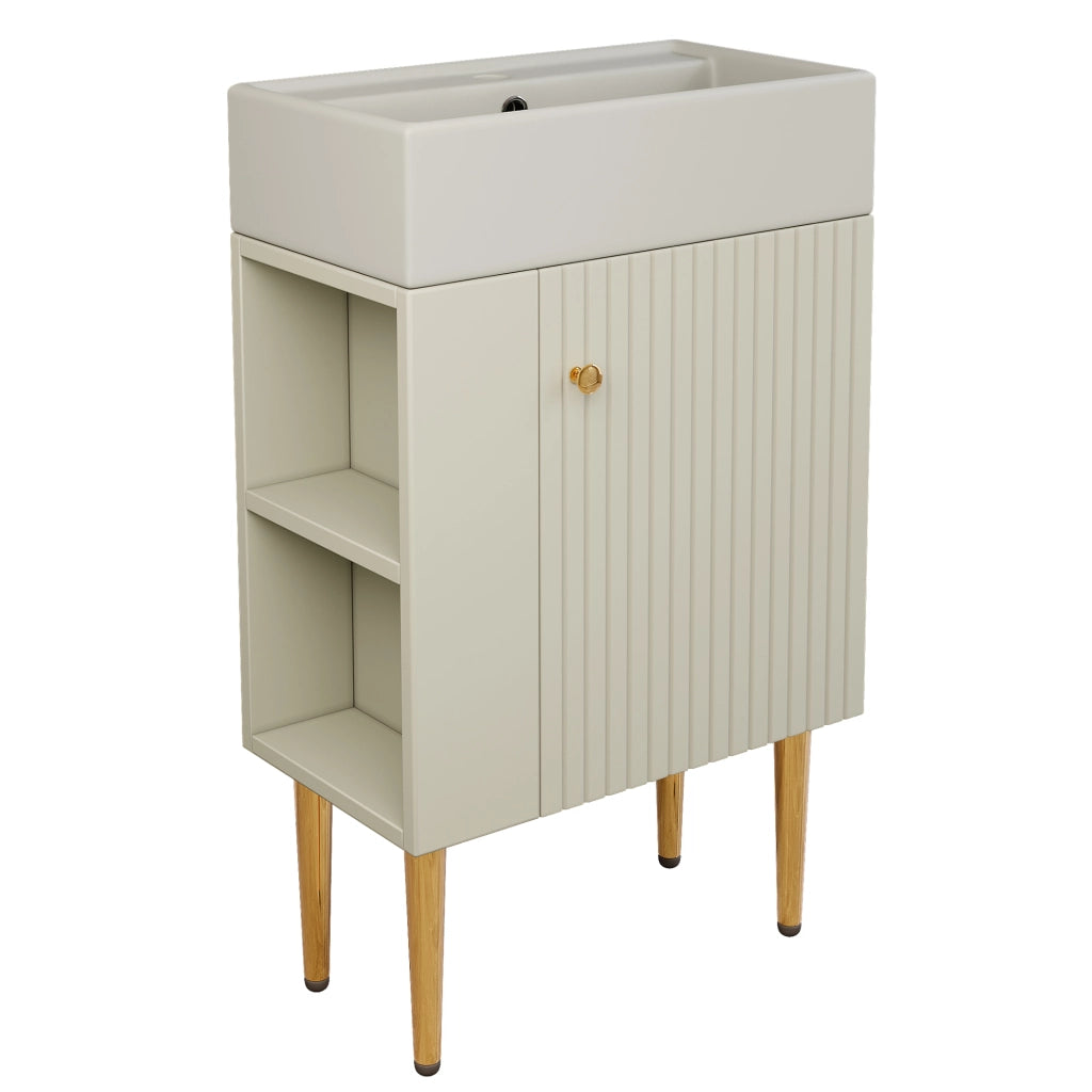 Mobile sottolavabo con lavabo in ceramica e ripiani laterali, per bagni piccoli, bianco, 68,5 × 52,6 × 32,28 cm