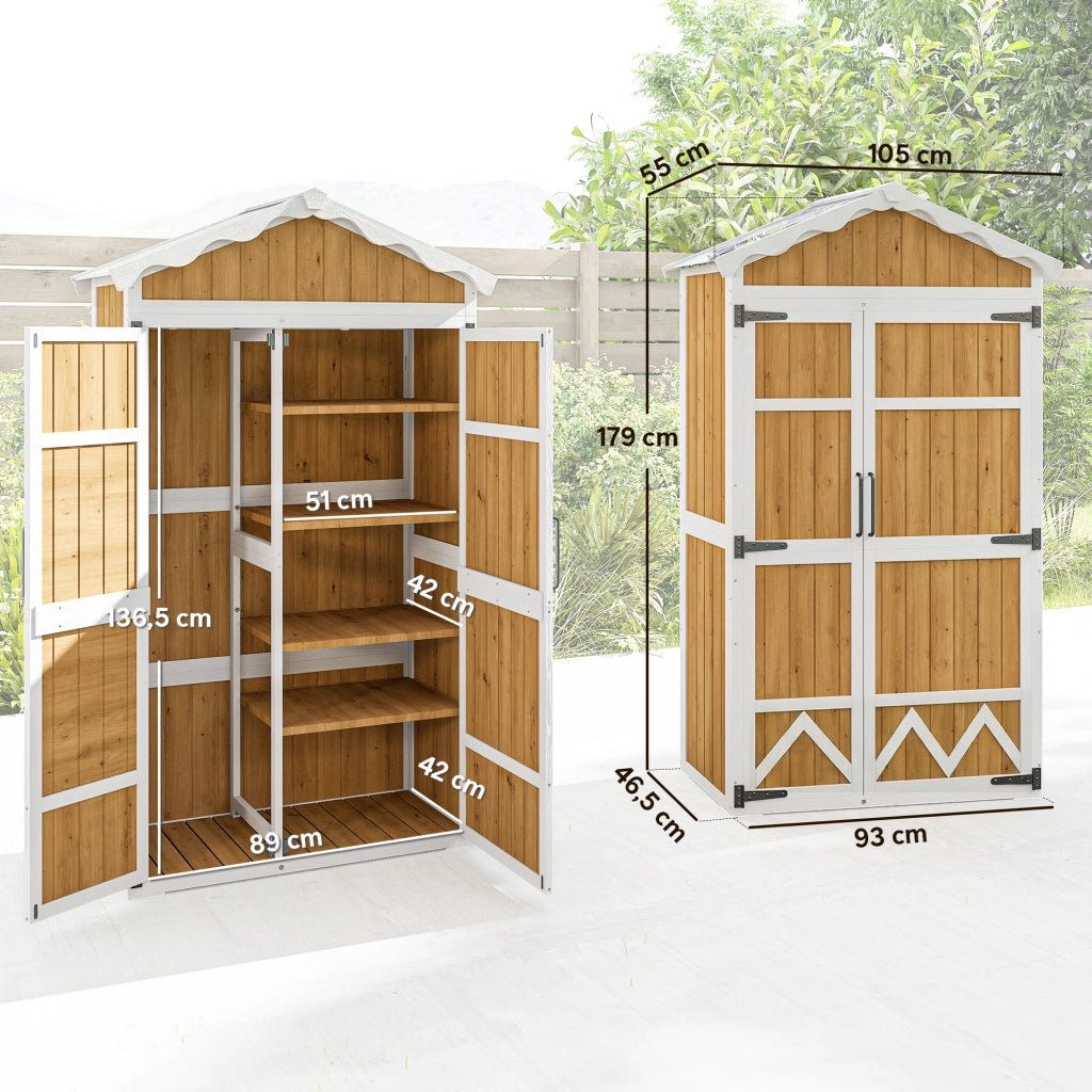 Armadio da Giardino in Legno ¨C zephmum ¨C 105x55x179 cm con 4 Ripiani e Tetto in Metallo Galvanizzato