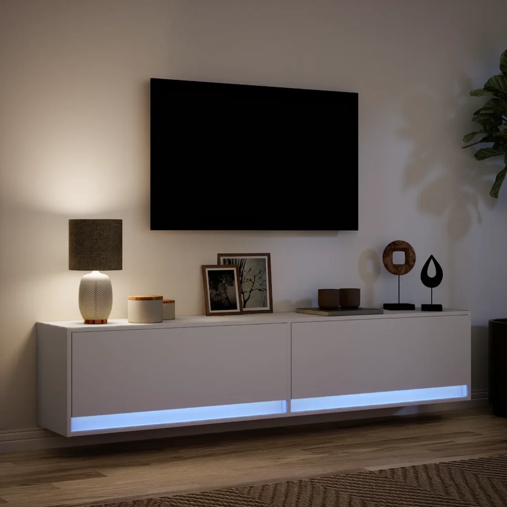 Mobile TV a Parete con LED Bianco 180x31x38 cm 3307947