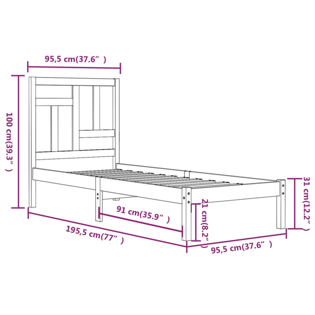 Letto senza Materasso-Struttura Letto 90x190 cm in Legno Massello di Pino 926425
