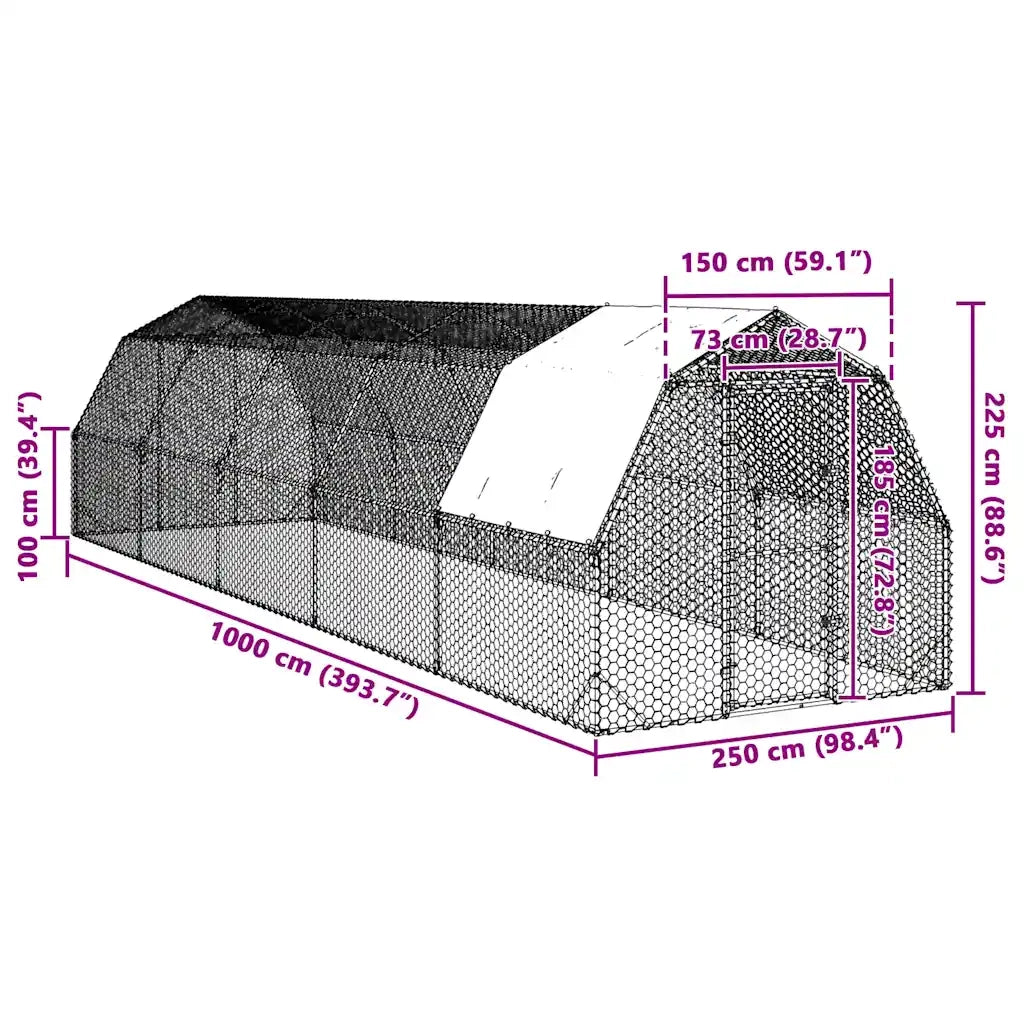 Recinto per Polli con Tetto 2,5x10x2,25 m in Acciaio Zincato 3328529