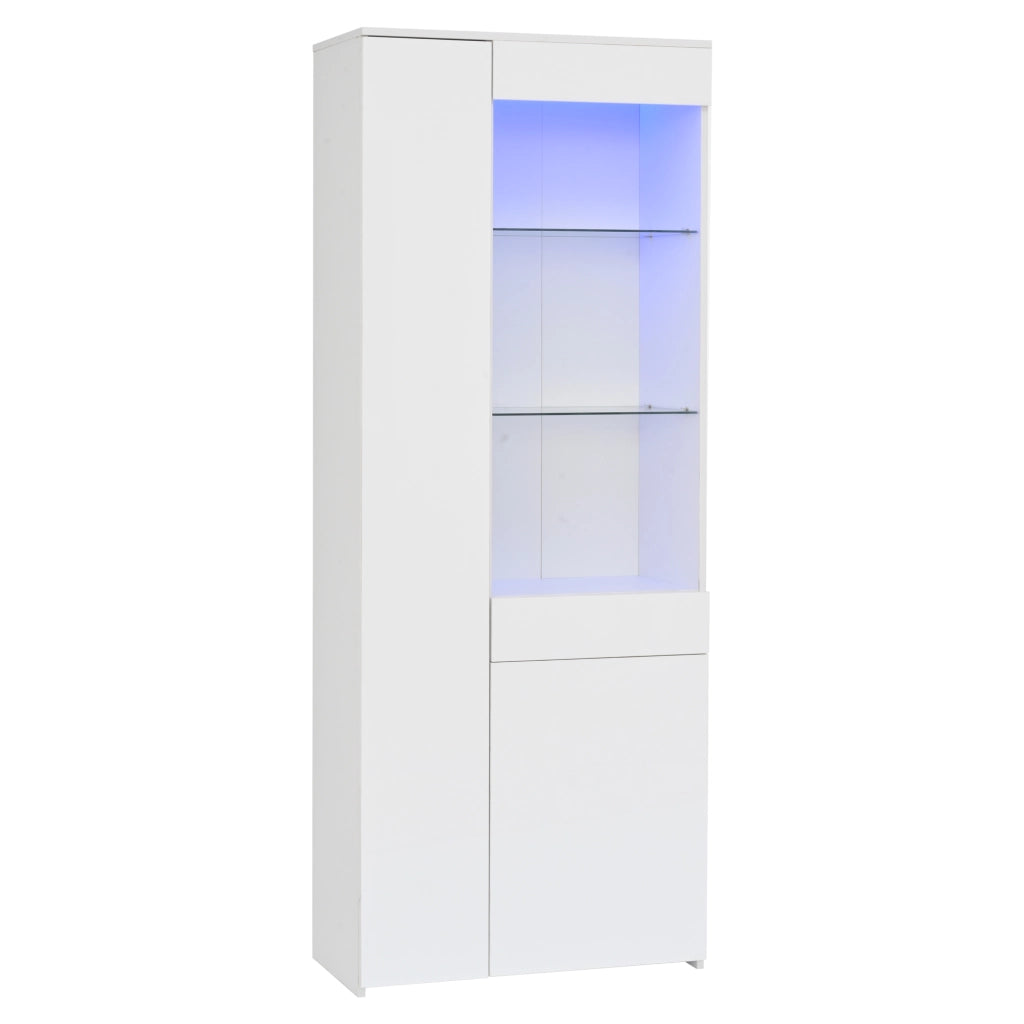 Vetrina con Cassetti e Illuminazione LED ¨C MINIMAL ¨C Legno Bianco Lucido 70x35x180