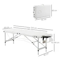 Lettino Massaggi Portatile Pieghevole e Professionale in Alluminio bianco 215x81x61-84cm